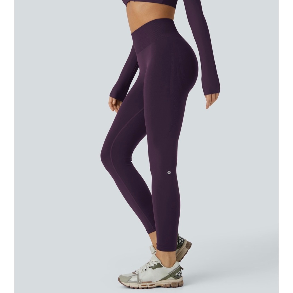 Halara OneForm Seamless Flow Mid Rise Tummy Control Yoga Leggings Purple S 7/8